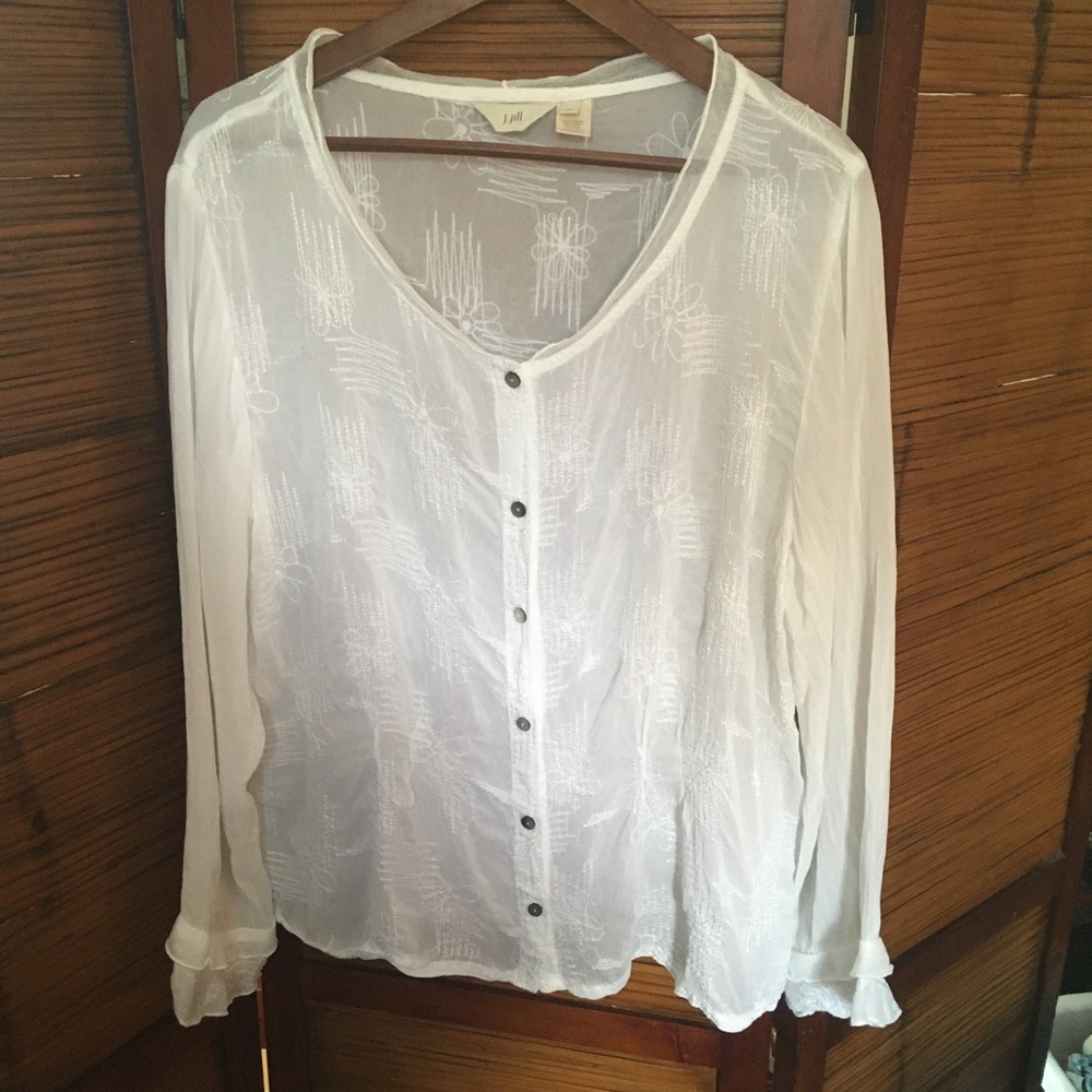 J.Jill Sheer Embroidered Blouse with Mesh Detail